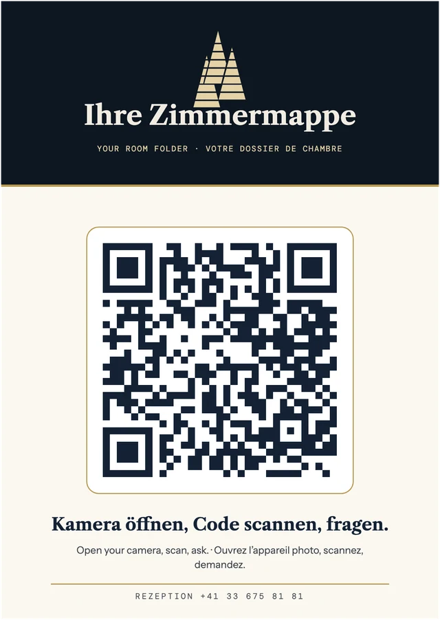 Zimmermappe mit QR-Code · Vorderseite