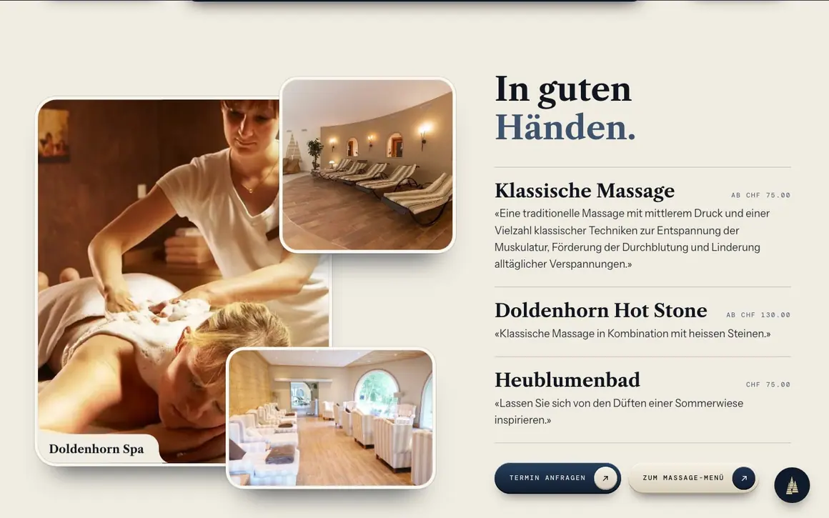 Das Massage-Menü auf der Seite