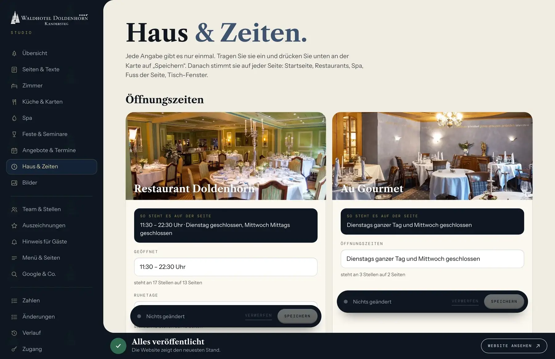 Das Studio, Bereich Haus & Zeiten