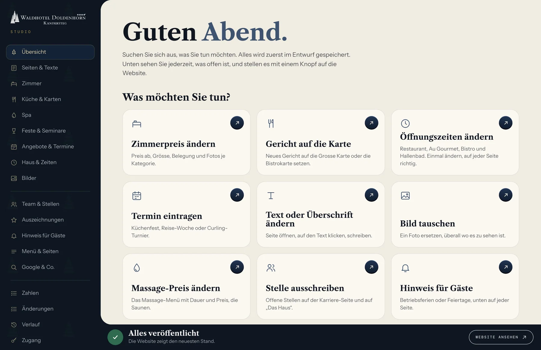 Das Studio, Bereich Übersicht