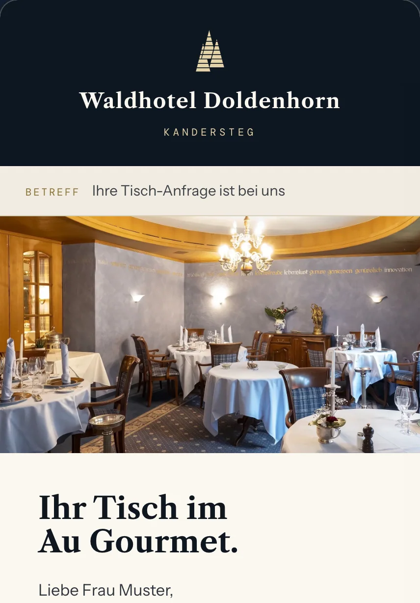 Mail: Ihre Tisch-Anfrage ist bei uns